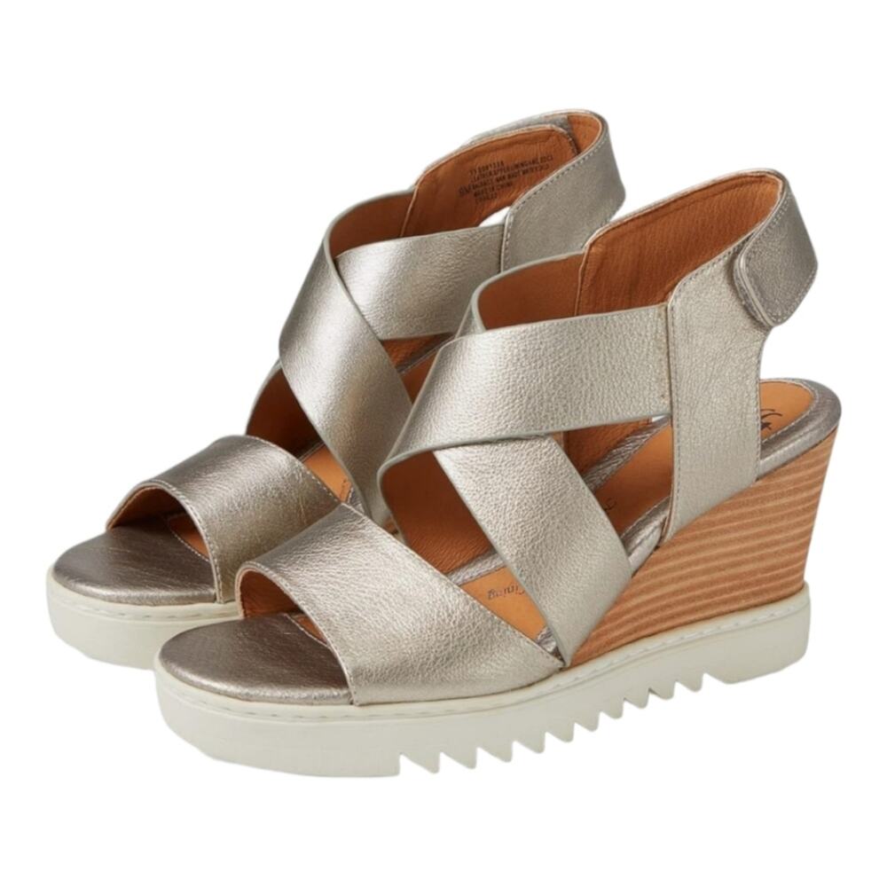 Sofft Womens Size 10 Uxley Grey Gold Metallic Leather‎ Wedge Sandals Shoes New